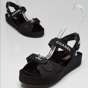 Chanel Grosgrain Crystal Logo Platform Sandals